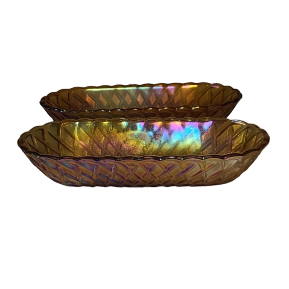 Vintage Other - Pair of Geometric glass basket weave serving tray bowls